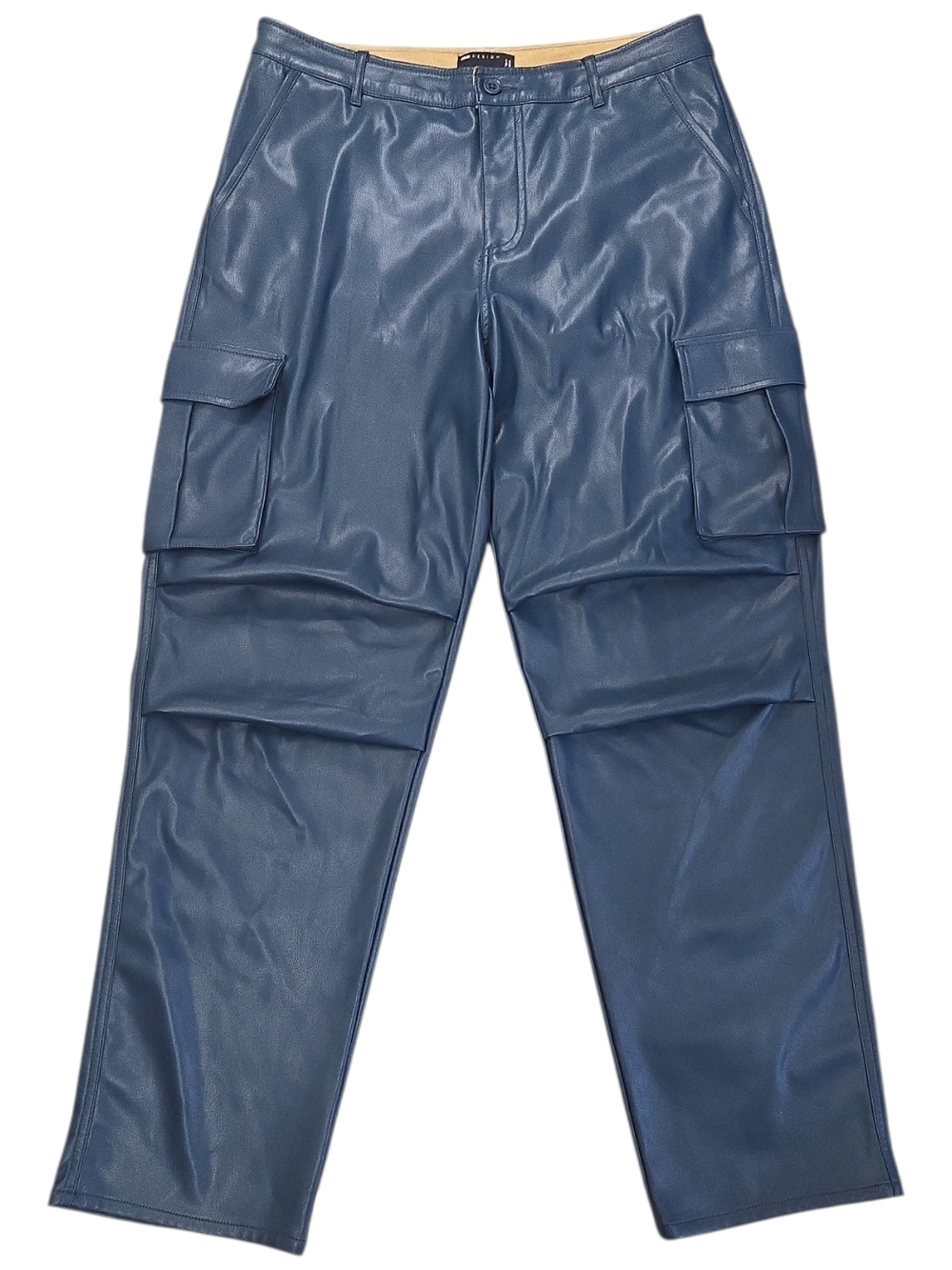 Asos Blue Faux Leather Cargo Pants Mens Size 34 Straight Leg Streetwear Relaxed